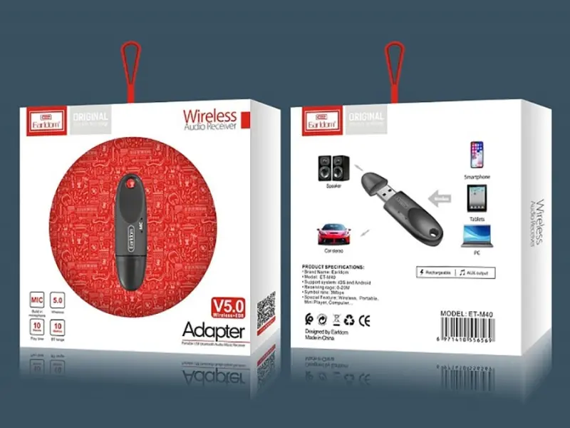 دانگل بلوتوث USB ارلدام مدل ET-M40 | گیرنده بلوتوث خودرو و اسپیکر